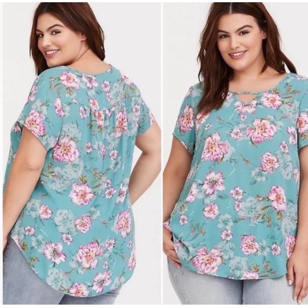 Torrid  Floral  Chiffon Pink Teal Lightweight Babydoll Blouse Women Plus Sz‎ 5XL